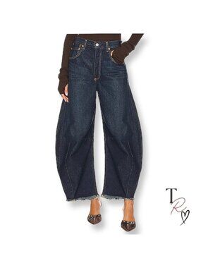 Citizens of Humanity Horseshoe Barrel Jeans Bravo Raw Hem Dark Wash SIZE 26